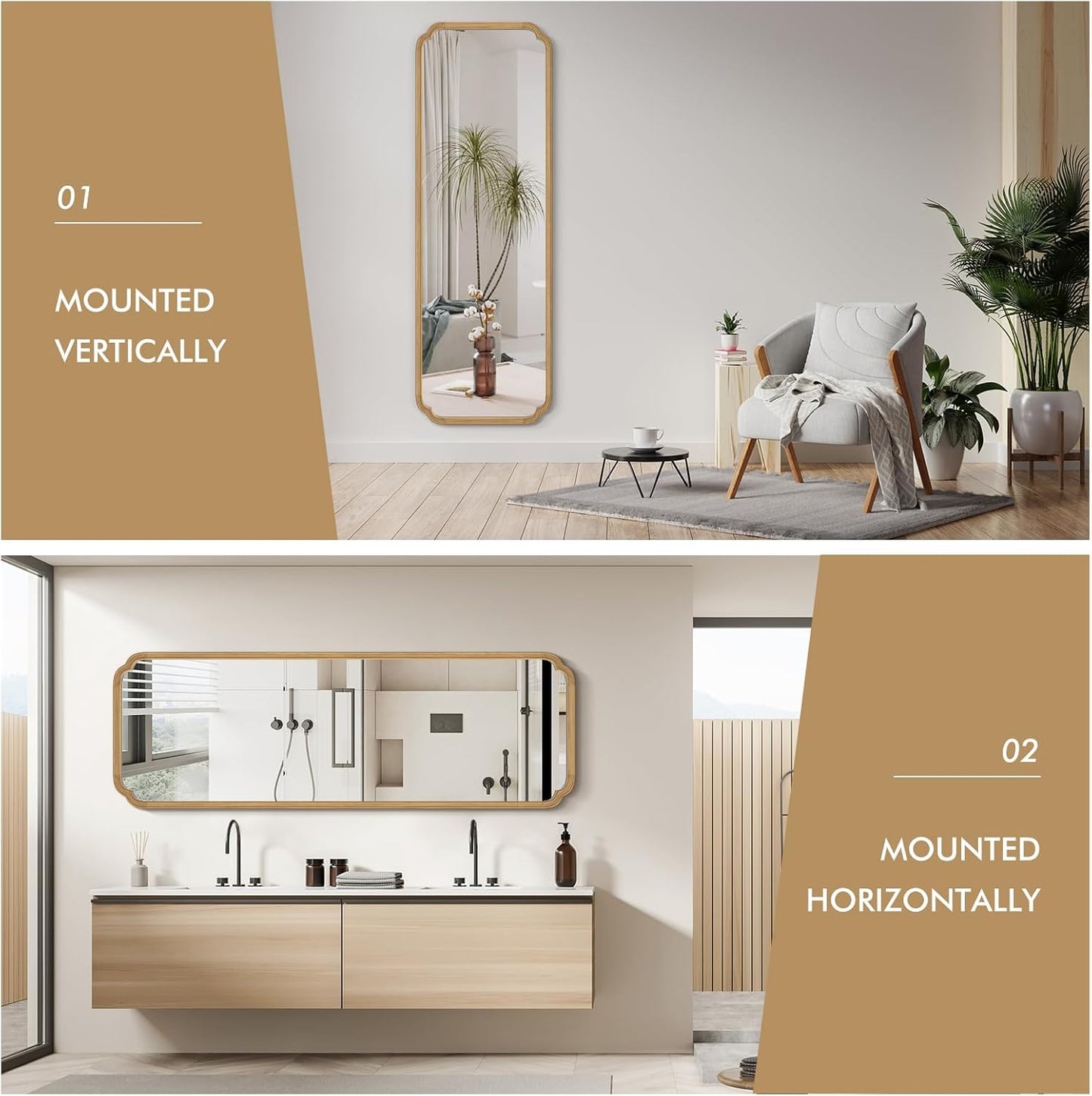 WallBeyond Full Length Mirror Wall Mounted 71"x24", Rustic Wooden Frame Floor Mirror, Large Full Body Mirror for Bedroom, Leaning or Hanging Against Wall (Naturl Solid Wood)