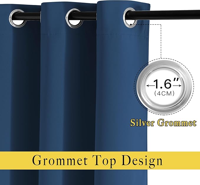 NICETOWN Bedroom Blackout Large Window Curtains - Room Darkening Energy Saving Thermal Insulated Grommet Room Divider Draperies for Living Room/Doorway (Moroccan Blue, W66 x L90, 2 Panels)