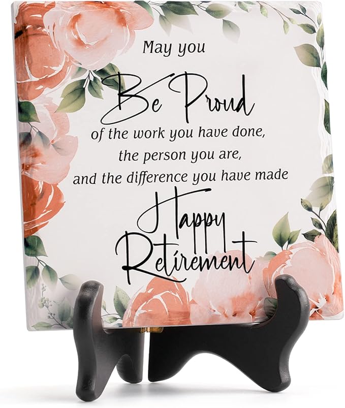 Retirement Gifts for Women Men Best Ceramic Retirement Plaque Happy Retirement Table Decorations Sign for Mom Teacher Nurses Coworker 6 * 6 (Flower)