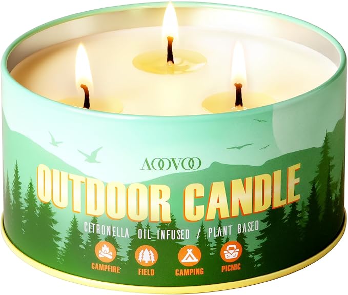 AOOVOO Citronella Candles Outdoor - 3 Wick 12oz Large Camping Candle, Soy Wax Non Toxic, Strong Citronella Scented Candle for Patio Backyard Garden Picnic