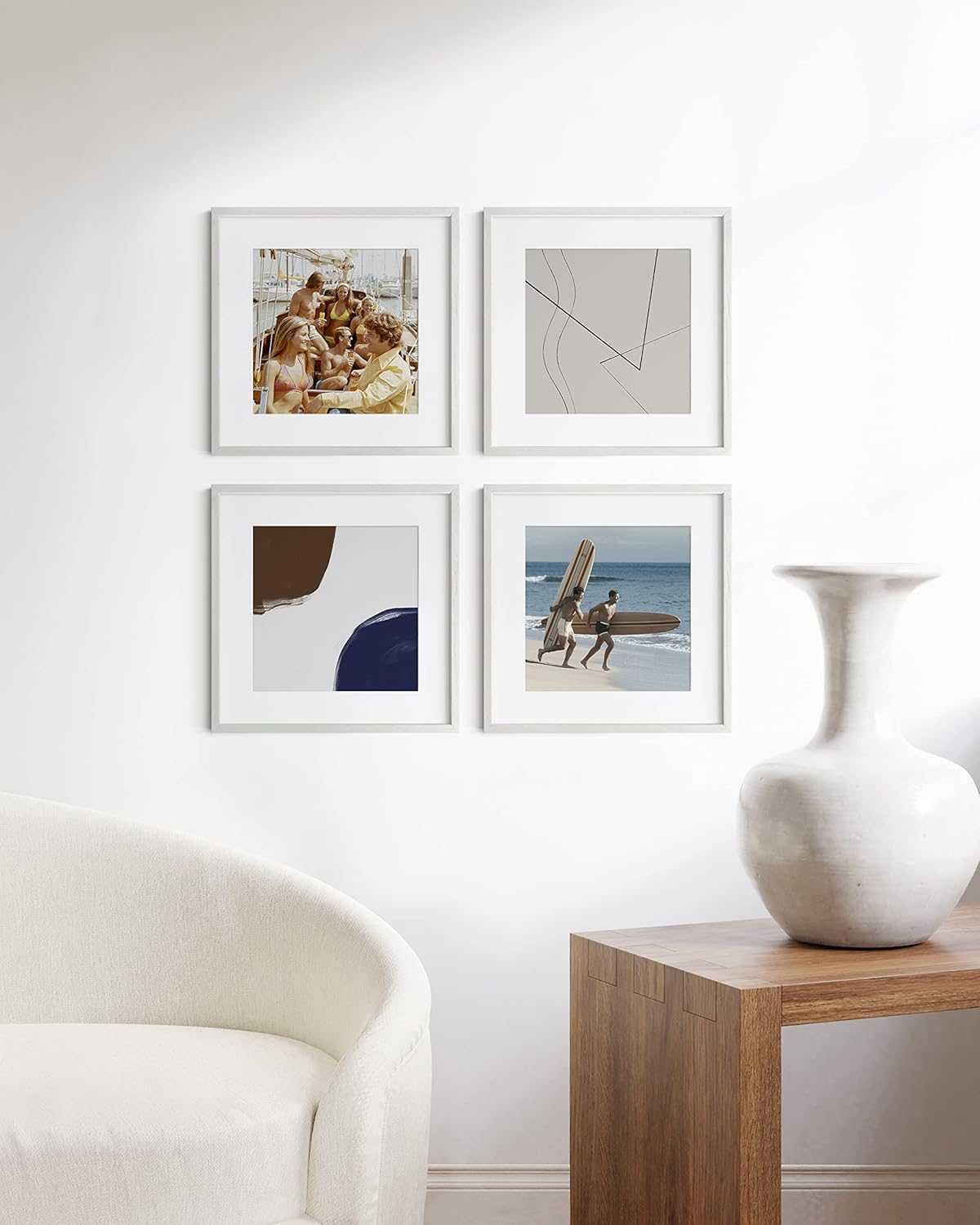 HAUS AND HUES 16x16 Square Picture Frames Set of 25 - Oak Wood Frames with Acrylic Cover, White