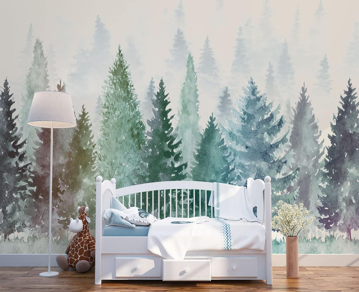 Colorful Watercolor Forests Children's Nursery Wall Mural Wallpaper 178" x 117"