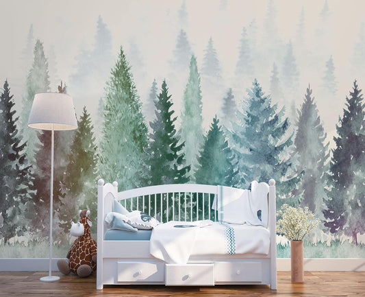 Colorful Watercolor Forests Children's Nursery Wall Mural Wallpaper 178" x 117"
