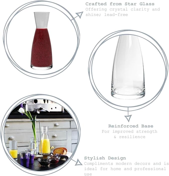 Bormioli Rocco Ypsilon Wine Carafe – Elegant Clear Glass Carafe For Water, Juice, Milk, Coffee, Iced Tea – Wide Mouth Serving Decanter Dispenser For Restaurants & Home Use – Made In Italy 36.5 Ounce