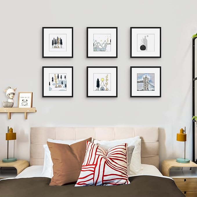 Picrit 12x12 Picture Frame Set of 12, Display 8x8 with Mat or 12 x 12 without Mat, Photo Frames for Wall Mounting Display, Black