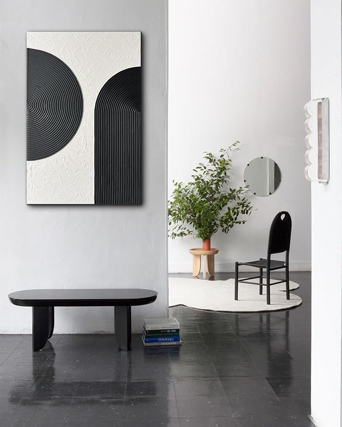 Creespi Black and White Wall Art 24x36 inch,Hand Painted Abstract Textured Wall Art Oil Painting,Modern Minimalist Canvas Art Painting for Wall Decor
