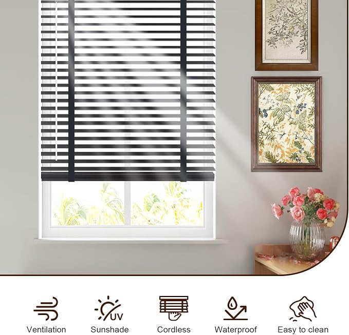 2" Cordless Real Wood Blinds for Indoor Windows, Black Walnut, 36"W x 48"H | Horizontal Venetian Blinds with Tilt Wand, Light Filtering, Privacy Control, Easy Installation for Bedroom, Living Room