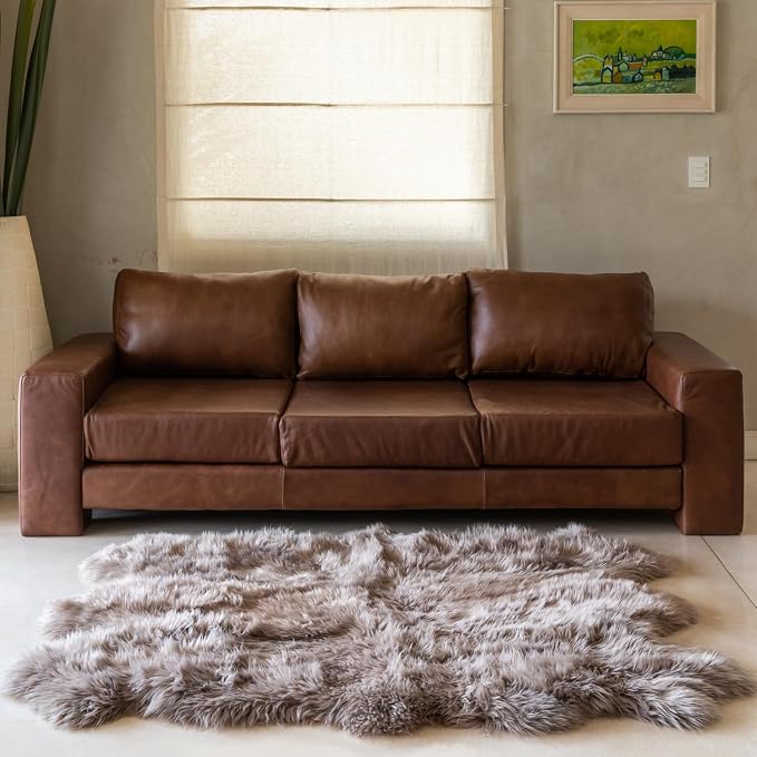 Premium 100% Genuine Sheepskin Rug 5x6 Ft – Natural Soft & Fluffy Beige Lambskin Area Rug for Bedroom or Living Room – Made in Argentina