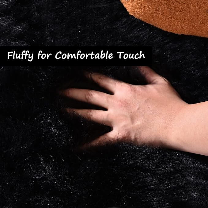 Goolela Black Fluffy Runner Rug 2x6 for Bedroom Faux Sheepksin Fur Fuzzy Furry Bedside Rug Shaggy Plush Soft Sheepskin