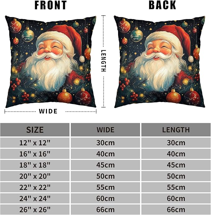 Christmas Santa Pillow Covers Xmas Throw Pillow Covers 24x24 Set of 2 Black Red Holiday Pillowcase Double Sided Printing Cotton Linen Cushion Case for Living Room Sofa Couch
