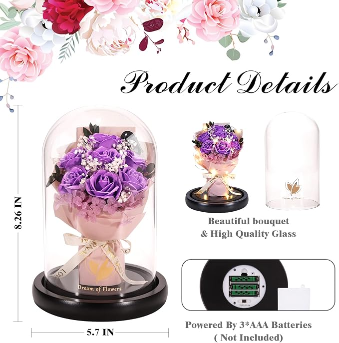 Mothers Day Flowers Roses Gifts for Mom,Forever Preserved Flower Rose in Glass Dome,Fresh Flowers for Delivery,Mothers Day Birthday Gifts for Wife Women Mom Grandma from Daughter