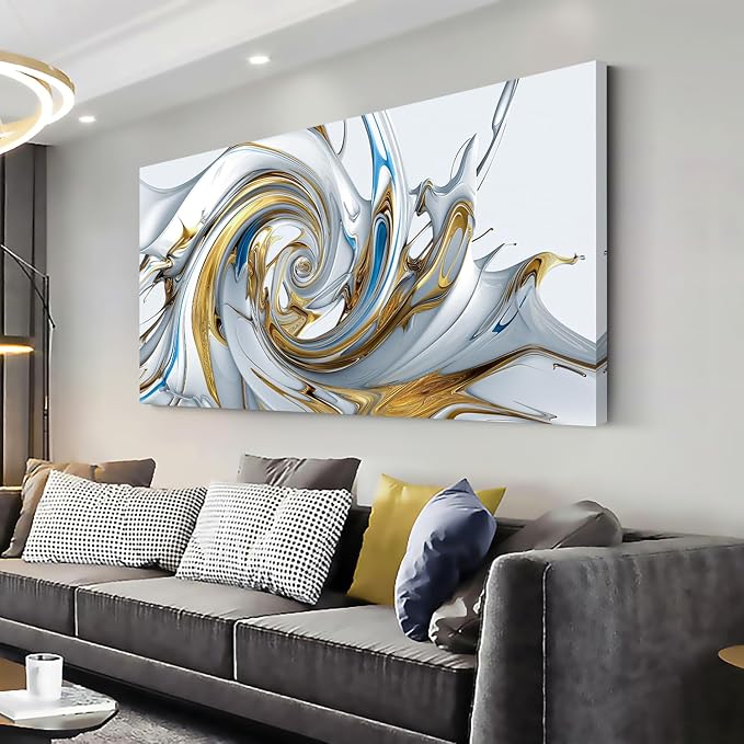 Ggaafet Gold Abstract Wall Art for Living Room Canvas Painting Prints Beautiful Liquid Vortex Art Deco Modern Artwork Office Bedroom Family Room Decor Large