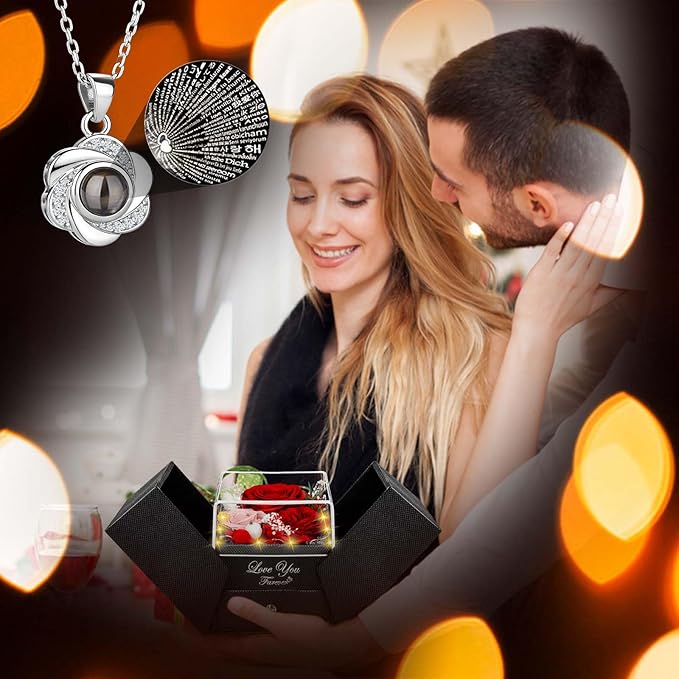 ENERLEAF 3 Preserved Red Real Rose-Eternal Flowers Rose Gifts for Mom Grandma Wife Girlfriend on Mothers Day Birthday Valentines Christmas Anniversary Romantic Gifts for Her with I Love You Necklace