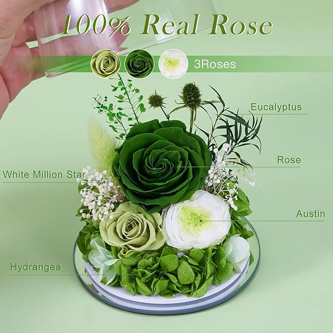 FIACO Gifts for Women Mom Preserved Rose Forever Flower in Glass Angel Figurine Fresh Flowers for Delivery Prime Birthday Gifts for Grandma Wife Sister Christmas Anniversary Eternal Roses