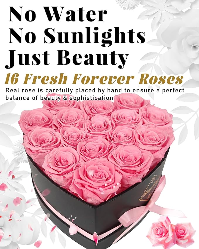 Changshunqi 16 Flowers Preserved Roses Gifts for Women, Pink Forever Flowers Womens Birthday Gifts for Women Wife Friends Preserved Flower Rose Gift for Mom Her Wife gf