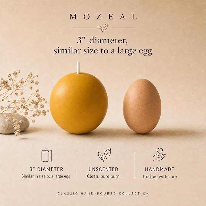 MOZEAL Hand-Poured, 3 Inch Mustard Yellow Round Ball Candles - Elegant Mustard Yellow Round Pillar Candles Set of 3, Dripless, Unscented, Smokeless, Ideal for Autumn Gatherings.