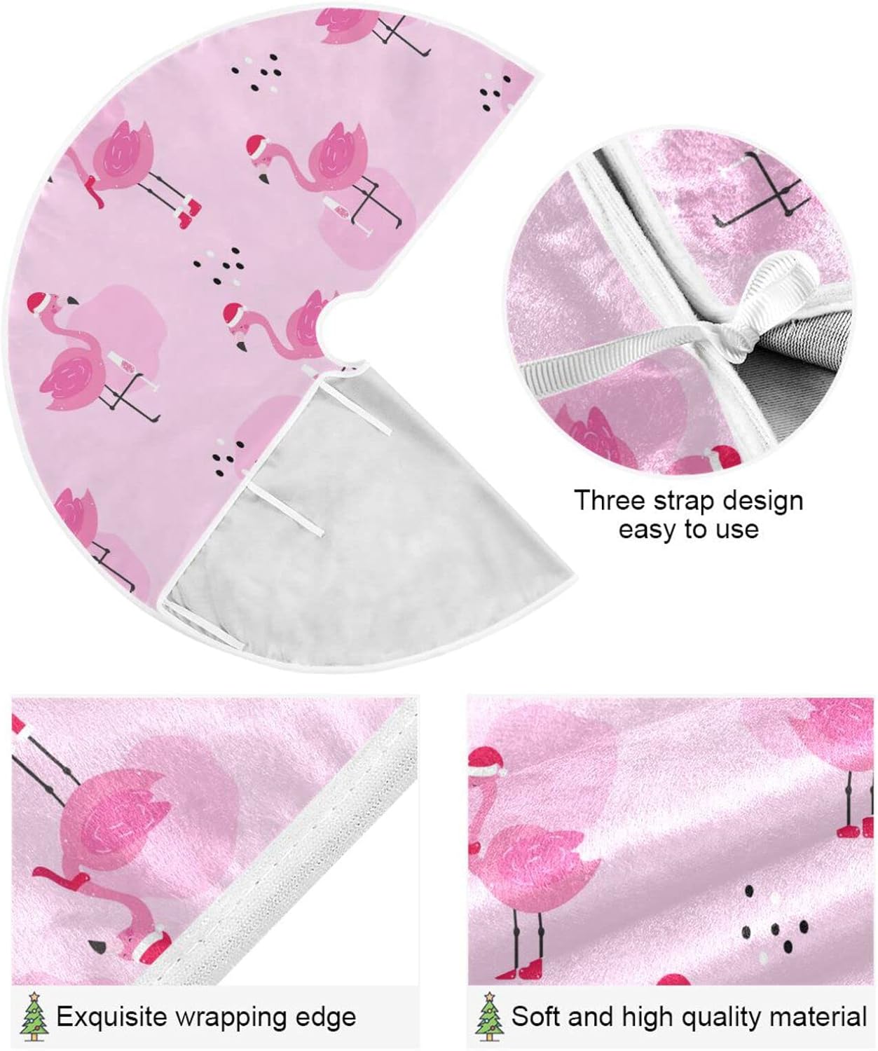 Christmas Flamingo Champagne Tree Skirt, Seasonal Tree Mat Holiday Party Supplies Ornaments Indoor Outdoor Decorations for Tabletop Trees 35.4 Inches