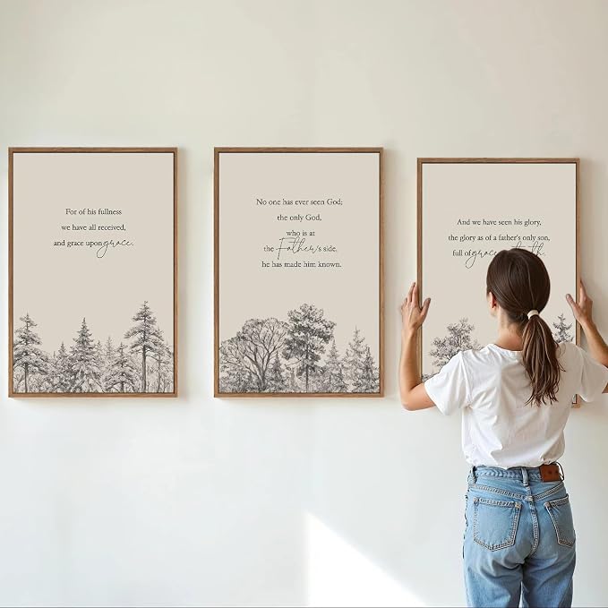 KYLESONLIE Large Christian Bible Verse Framed Canvas Wall Art, Inspirational Jesus Scripture Posters Wall Decor, Nature Forest Zen Art Paintings for Living Room Bedroom Dining Room Church 16"x24"x3
