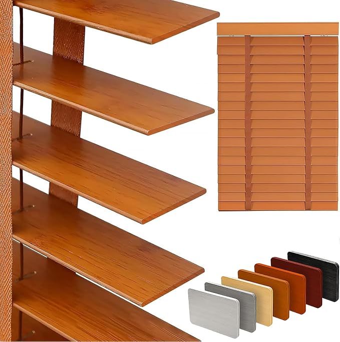 2" Slats Wood Blinds for Indoor Windows: Wooden Blackout Blinds & Shades,Black Out Privacy Horizontal Blinds for Home Bedroom Bathroom Living Room Windows Lingt Brown 42.5" WX 64" H