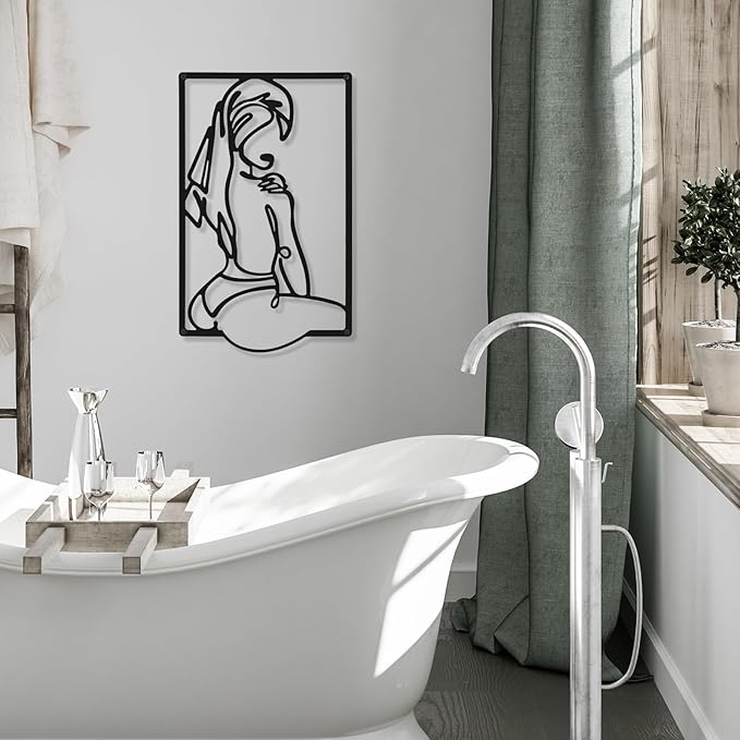 CHENGU 3 Pieces Metal Minimalist Abstract Woman Wall Art Line Drawing Wall Art Decor Single Line Female Home Hanging for Kitchen Bathroom Living Room