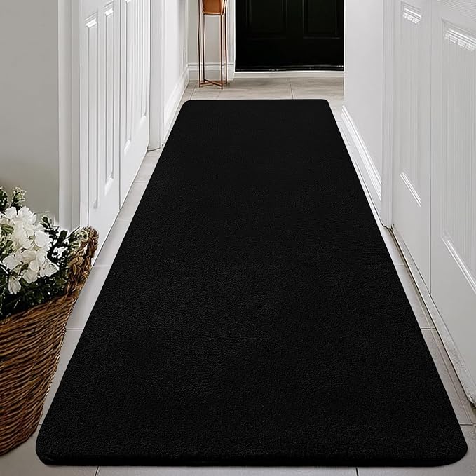 qulint Black Runner Rug for Hallway, 2x6 Modern Washable Kitchen Runner Non Slip Thickened Memory-Foam Indoor Bedroom Rug, Minimalist Solid Soft Carpet for Living Room Entryway Home Decor
