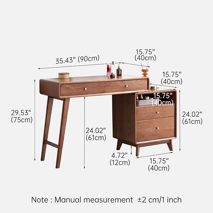 adisun Extendable Vanity Desk with Dresser, 35 to 50 Inch Oak Makeup Table, Storage Writing Desk for Bedroom, Vanity Set for Girls and Women