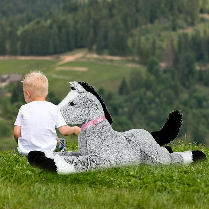 MaoGoLan Giant Horse Stuffed Animal Plush Toy, Large Horse Pony Stuff Plush Body Pillow Gift for Kid Girl Boy Birthday Gift Easter Baby Shower Party Decor (Gray, 47")