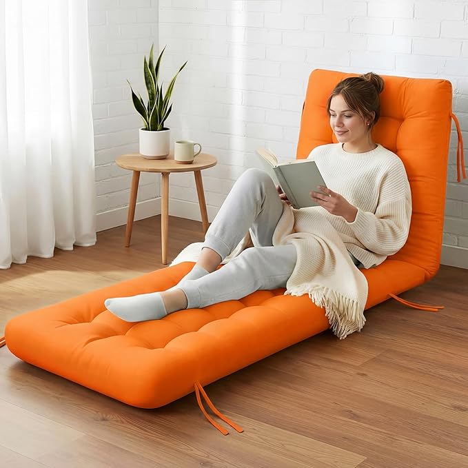 Vercraft Long Floor Cushion Large Floor Cushion with Brushed Cotton 74.8 x 27.5 x 3.15 in Jumbo Lounger Pillow for Outdoor Indoor Bay Window Meditation Yoga Reading Sleeping(1 Pc,Orange)