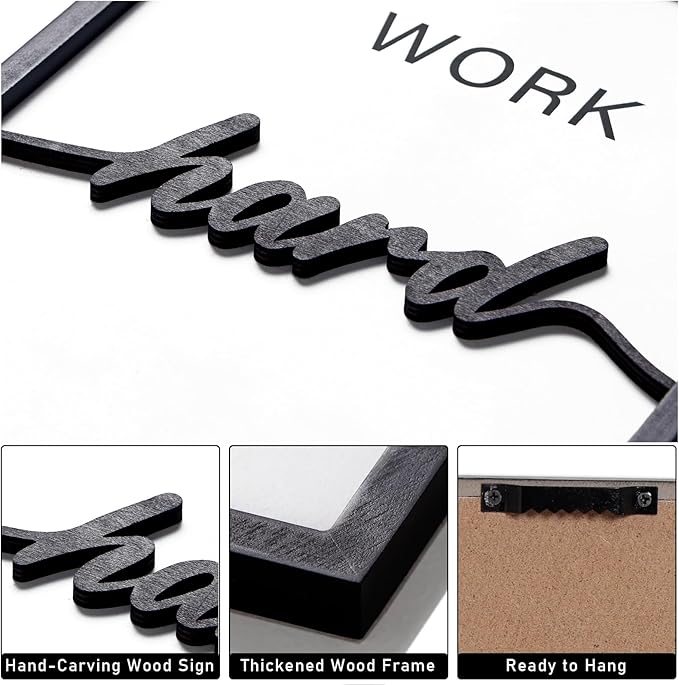 3D Wood Inspirational Office Wall Art, 36" x 16" Framed Black and White Motivational Wall Decor, Inspirational Quotes Wall Art for Home Office Bedroom (Ready to Hang, Set of 3, Framed)