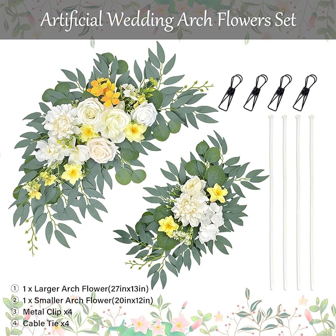 Yellow White Artificial Arch Flowers for Wedding, Party Backdrop Decor, Bridal Shower, Baby Shower and Reception (Yellow)