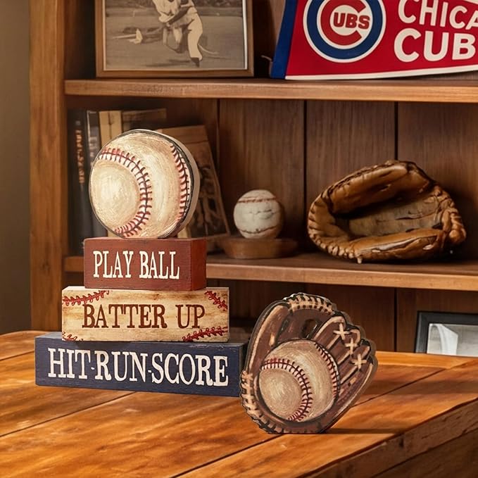 Smile Wooden Indoor Decor Baseball Block Sign - "Take Me Out to the Ball Game" Stacked Decor for Home & Sports Fans