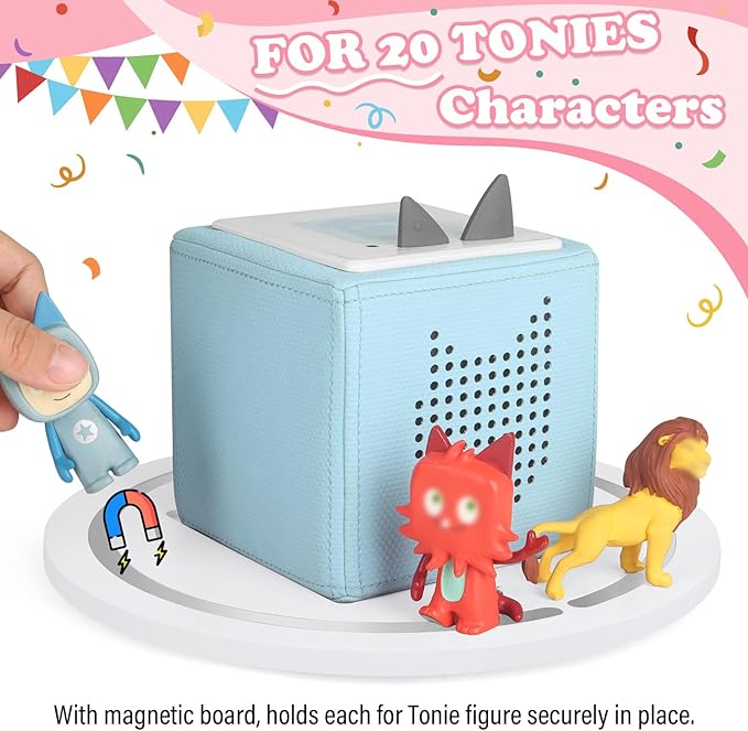 360° Round Turntable for Tonies Box 1/2 Organizer Storage Shelf, Magnetic Stand Holder for Toniebox Player Tonies Figures, Display Collection 10~15 Tonie Box Characters (White)