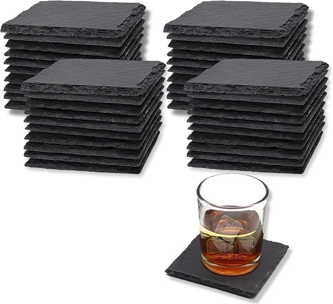 40 Pack Square Slate Coasters Bulk,4 Inch Blank Slate Coasters for Lase Engraving,with Anti-Scratch Bottom for Office Bar Kitchen Home Decor Supplies(Square, Set of 40)