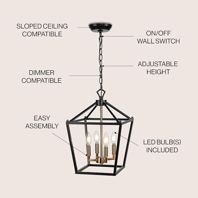 JONATHAN Y 12" Oil Rubbed Bronze/Brass Gold Lantern Pendant Light, 1-Light Pagoda Style Metal Cage Farmhouse Hanging Ceiling Fixture for Kitchen Island, LED Bulb Included (JYL7436D)