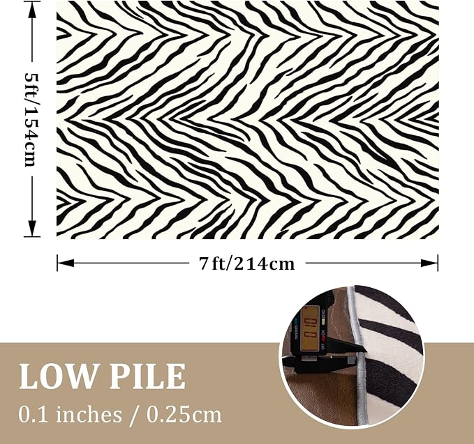 YIHOUSE Washable Area Rugs 5'x7', Black and Beige Modern Zebra Rug for Living Room, Bedroom, Ultra Thin Animal Stripe Print Rug for Girls Boys Nursery, Playroom, Dorm Room