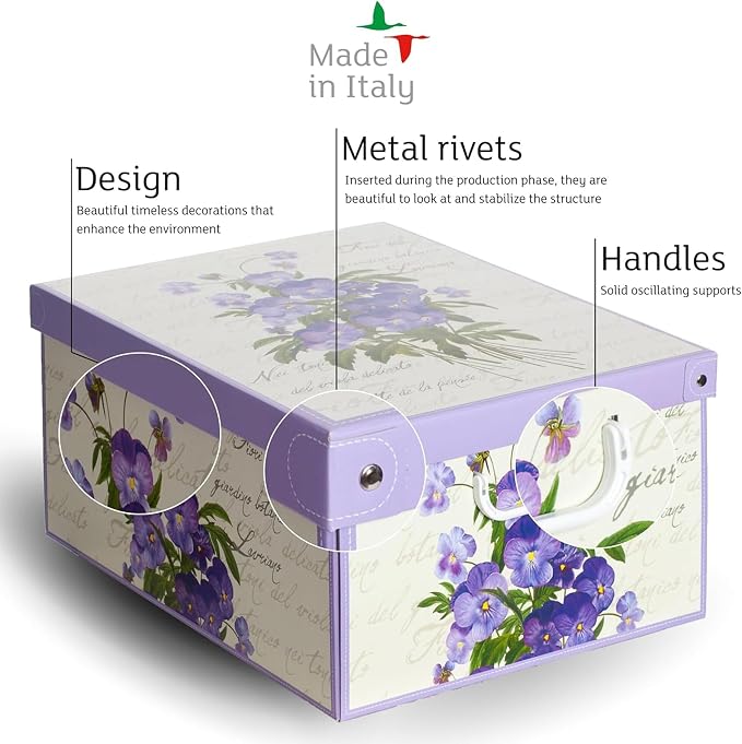 Lavatelli: Storage Box 6 Pack: Large - Flower Mix - Lid & Handles, Decorative Cardboard Organizer, Stack-Fold, Home-Clothes-Linens, 19.7 x 15.4 x 9.4