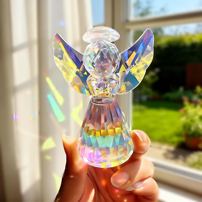 HDCRYSTALGIFTS Colorful Crystal Guardian Angel Figurine Gifts for Women 3.4'' Glass Angel Statues for Valentine's Day Wedding Home Table Decoration Collectible