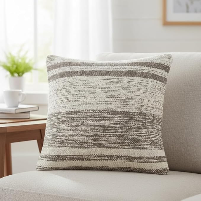 REDEARTH · Tufted Throw Pillow Cushion Covers - Boho Textured Woven Decorative Cases Set for Couch - Sofa - Bed - Farmhouse - Chair - Patio - Outdoor - car - 100% Cotton (18x18 ; Taupe) Pack of 2
