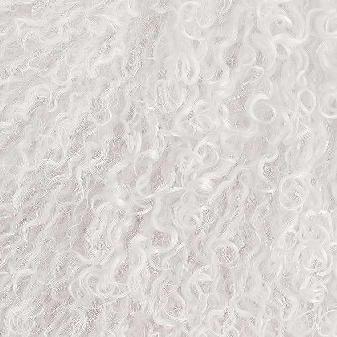 Real 100% Tibetan Mongolian Lamb Sheepskin Wool Fur Throw Pillow Covers White 20x20 Inch, Super Soft Plush Leather Accent Pillowcase Decorative Cushion Cover for Living Room Bedroom