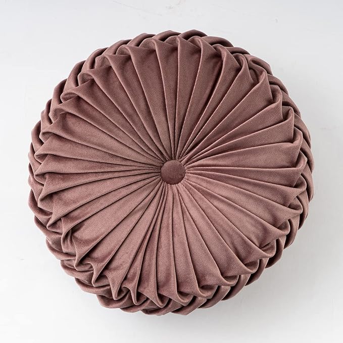 vctops Solid Velvet Seat Cushions Round Floor Pillows Thicken Chair Cushions Pleated Chair Pads Seat Pad Throw Pillows for Bedroom Living Room (Coffee,Diameter 14")