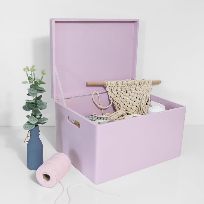 Creative Deco Large Pink Wooden Box Storage with Hinged Lid | 15.8x11.8x9.44in (+-0.5) | Keepsake Gift Box Storage Document | Wood Chest Trunk PRODUCT NOT INTENDED FOR 15 YEARS OR BELOW | Solid pine storage box with a lid for keepsakes, crafts, station...