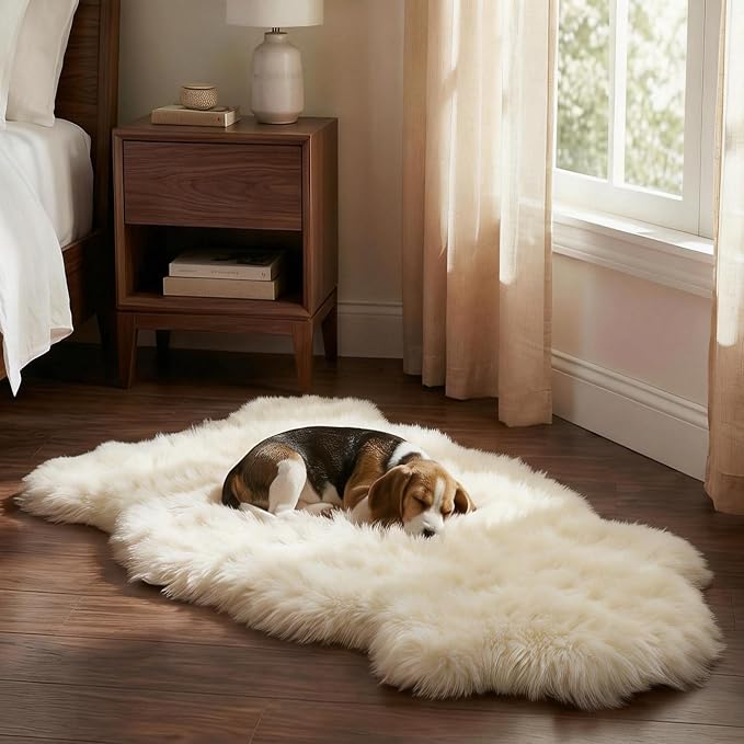Premium Genuine Sheepskin Area Ruge - Real Wool Fur Shaggy Carpet | Fluffy Soft Natural Lambskin Rug Seat Chair Covers for Couch Sofa Bedroom Living Room(Ivory White,2×3 Feet Sheepskin)