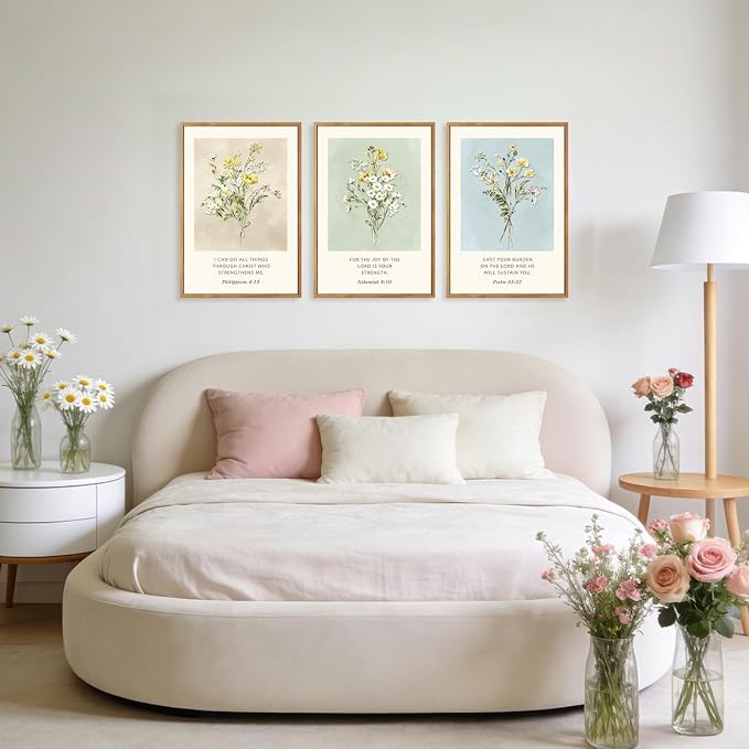 TOARTi Large Framed Christian Bible Verse Canvas Wall Art,Boho Botanical Wildflower Biblical Wall Decor, Inspirational Religious Scripture Floral Art Prints for Living Room Bedroom Office-16”x24”x3