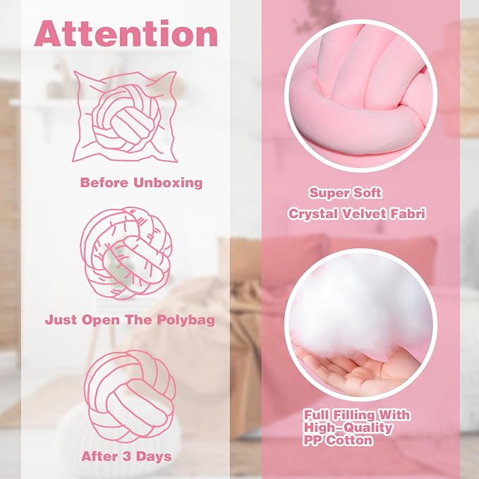 Yerliker 4 Pcs Knot Pillow Ball, 8.7 Inches Soft Home Decorative Round Throw Pillow Handmade Knotted Plush Accent Cushion Gifts for Nursery Decor Home Bed Sofa Bedroom Decoration