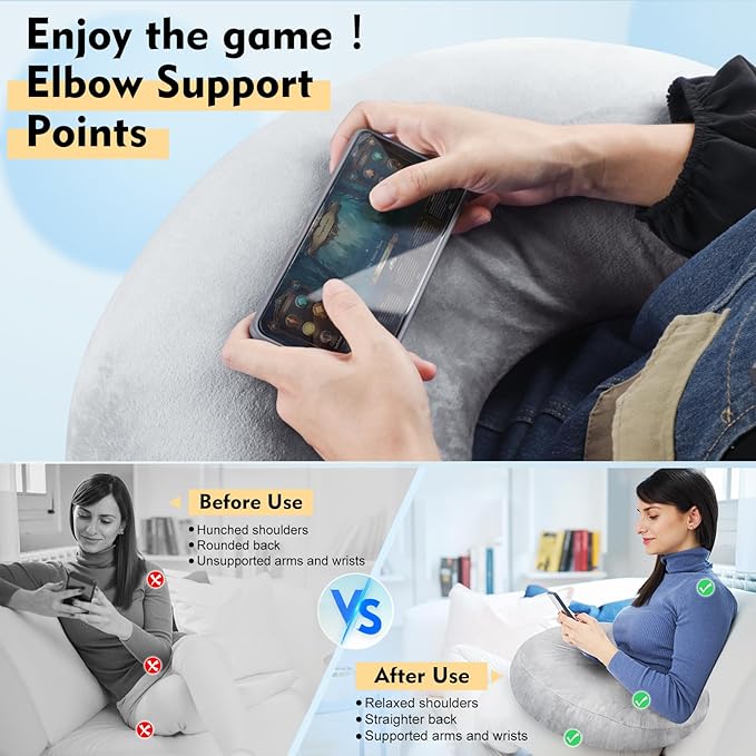 vamorry Gaming Pillow Arm Support Pillow for Bed & Sofa: Ergonomic U-Shaped Lap Pillow with Elbow Rest for Adults & Kids - Reduces Arm Pain & Fatigue During Gaming, Reading, Working & Crocheting