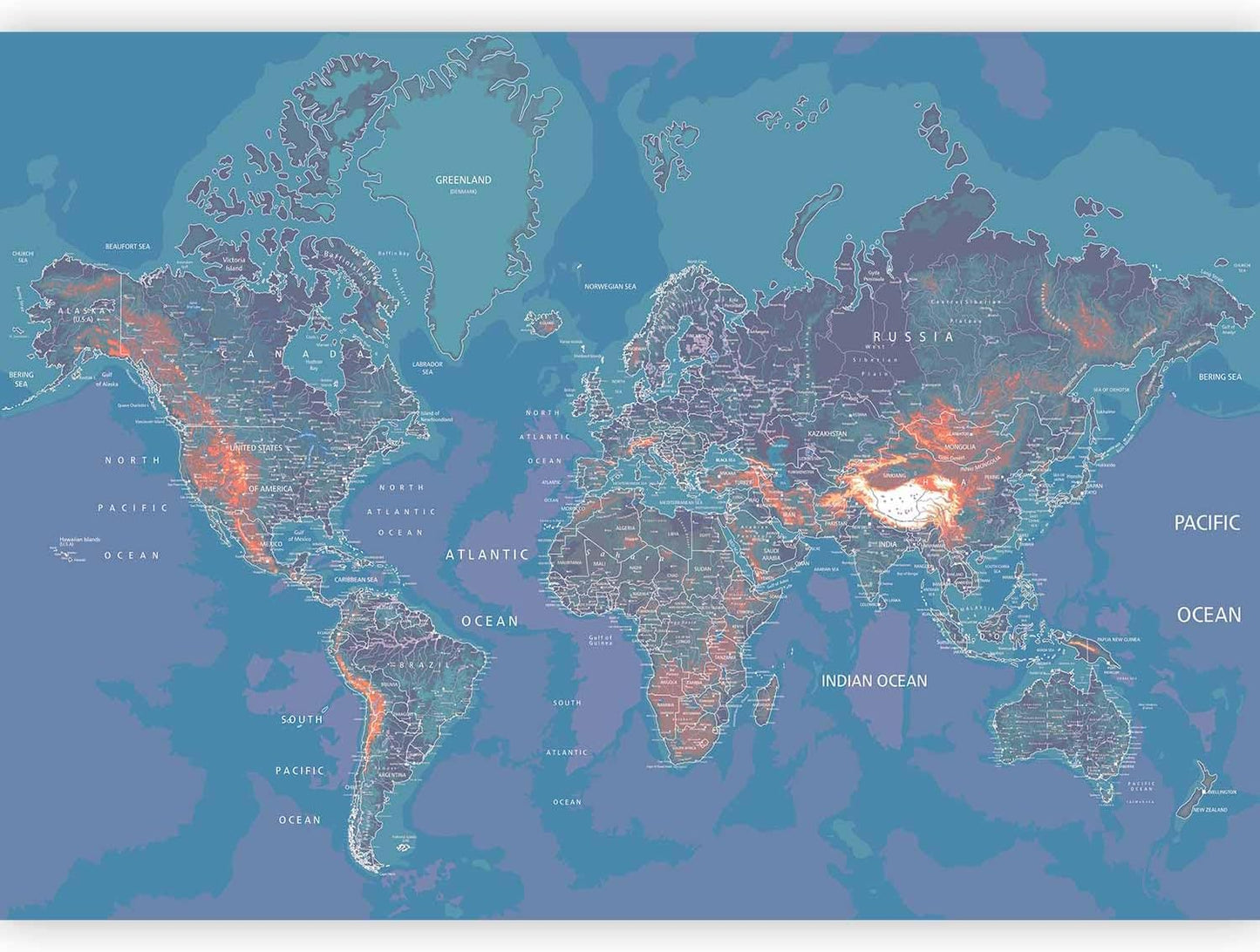 artgeist Wall Mural World Map 173x124 in - Peel and Stick Self-Adhesive Wallpaper Removable Large Sticker Foil Wall Decor Print Picture Image Design Map of The World k-A-0061-a-d