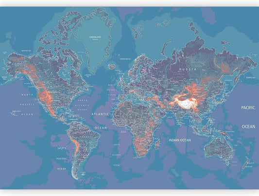 artgeist Premium Wall Mural World Map 138x101 in - XXL Non-Woven Wallpaper Fleece Wall Decor Photo Print Picture Image Design Home Map of The World k-A-0061-a-d