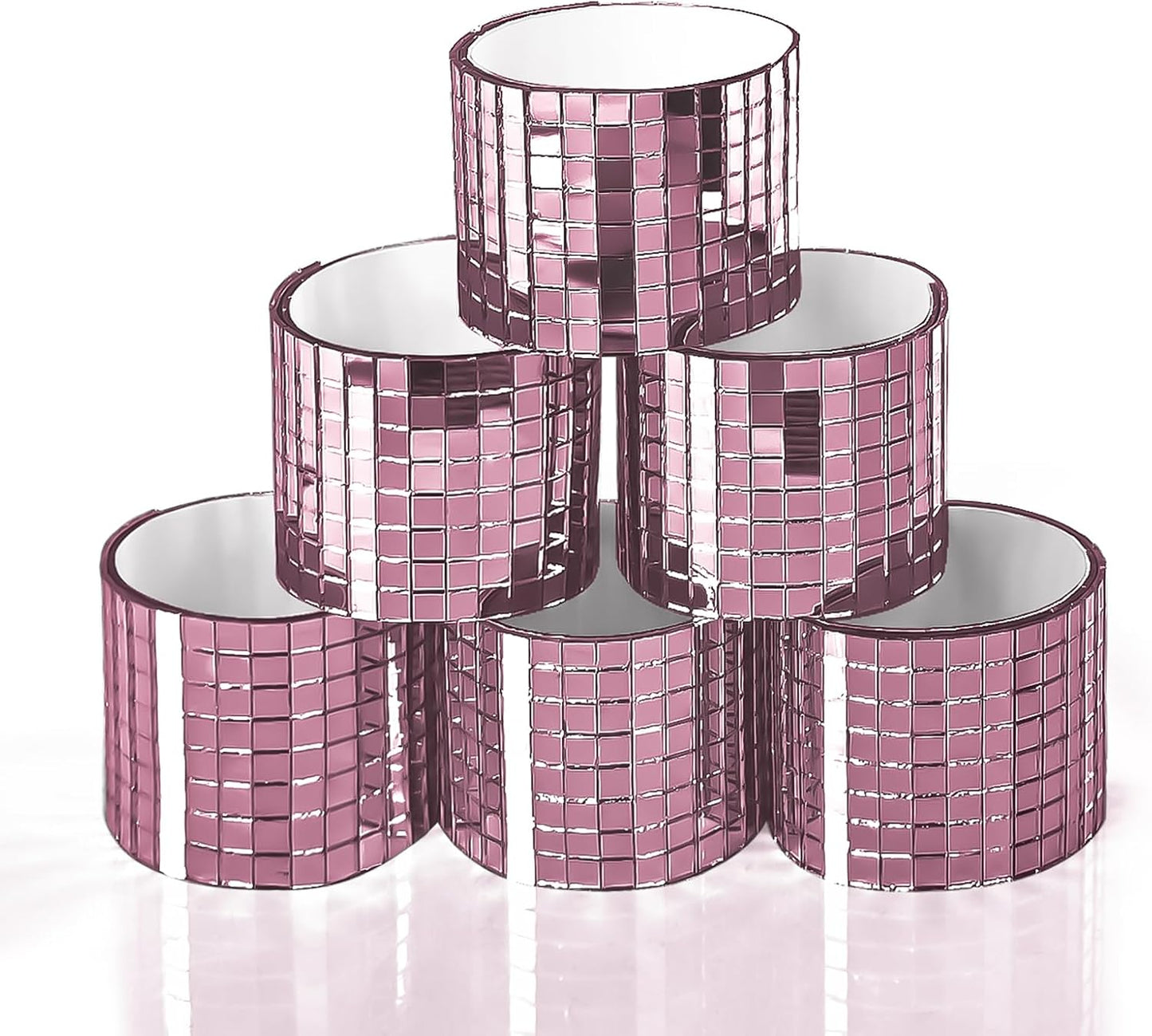 Art3dwallpanels 6 Pack Self Adhesive Glass Mirror Mosaic Disco Tiles Small Square Mirror Sticker for for DIY Disco Ball, Disco Cowboy Hat, Vase, Bottle, Interior Decoration, 2364 Pieces, Pink