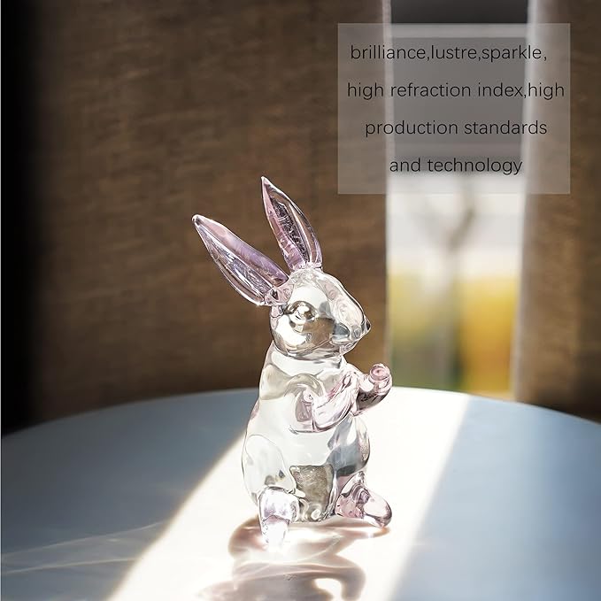 HDCRYSTALGIFTS 3.5inch Crystal Rabbit Bunny Figurine Collectibles Spring Easter Bunny Decorations Glass Art Animal Paperweight Easter Home Decor Creative Gift