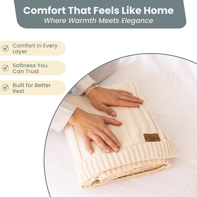 Dalisa 100% Organic Cotton Knit Blanket Denise -Soft and Lightweight, Breathable All-Season Throw for Bed, Sofa, or Lounge Area -Perfect for Home and Bedroom Styling (Stone, 80x90)